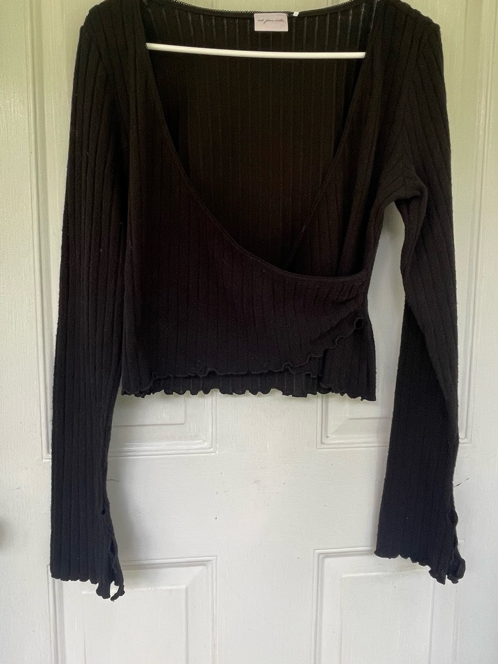 Urban Outfitters Black Ribbed Wrap Long Sleeve Top